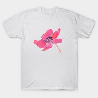 Pink Tropical Hibiscus Watercolor Illustration with a white background T-Shirt